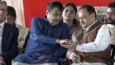 JP Nadda Was Chewing Gutka on Stage? Video of Health Minister Sharing Yogi Kanthika With Nitin Gadkari Goes Viral With Fake Claim, Know the Truth Here