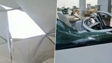 Jabalpur Airport Accident Video: Part of Fabric Canopy Collapses at Jabalpur Airport, Crushes Parked Car Below