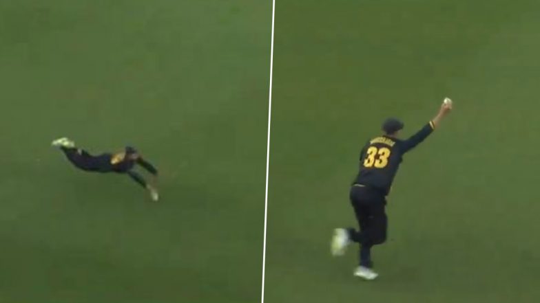 Marnus Labuschagne Takes a Stunning One-Handed Diving Catch to Dismiss Ben Charlesworth During Glamorgan vs Gloucestershire Vitality T20 Blast 2024 Match, Video Goes Viral