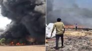 Gujarat Fire: Massive Blaze Erupts at Scrap Godown in Mehsana’s Bahucharaji (Watch Video)
