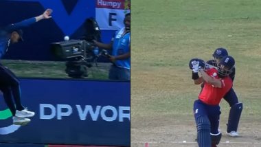 Moeen Ali’s Six Hits Camera During Namibia vs England ICC T20 World Cup 2024 Match in Antigua, Video Goes Viral