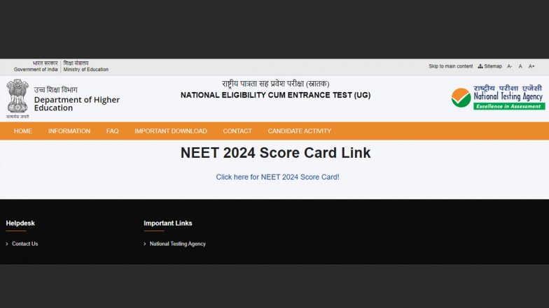 NEET UG 2024 Exam Result Out At Neet.ntaonline.in: National Eligibility ...