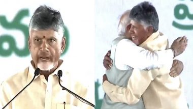 Chandrababu Naidu Sworn-In as New Andhra Pradesh CM, Hugs PM Narendra Modi After Taking Oath (Watch Videos)