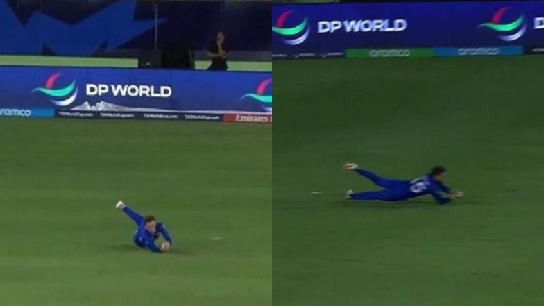 Noor Ahmad Takes Sensational Diving Catch To Help Gulbadin Naib Dismiss Glenn Maxwell During AFG vs AUS T20 World Cup 2024 Super 8 Match (Watch Video)