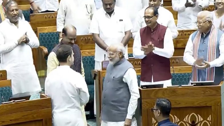 Om Birla, BJP MP Elected as Speaker of 18th Lok Sabha; PM Narendra Modi and Rahul Gandhi Accompany Him to the Chair (Watch Video)