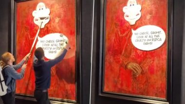 King Charles III Painting Vandalized by Animal Rights Activists at London Art Gallery (Watch Video)