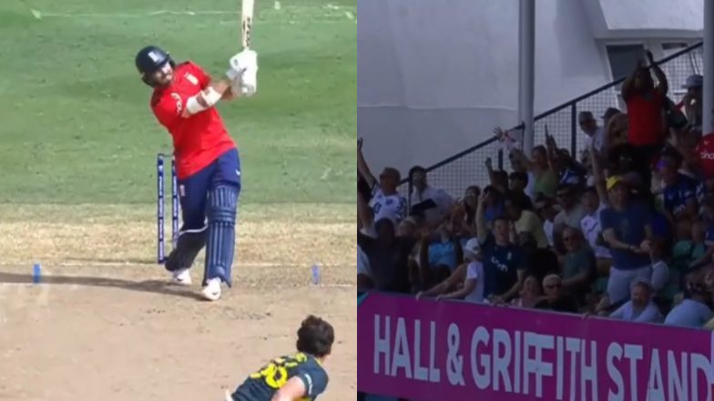 Phil Salt Hits Mitchell Starc for Massive 106m Six During AUS vs ENG ICC T20 World Cup 2024 Match (Watch Video)