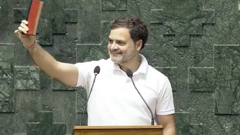 Rahul Gandhi Takes Oath as Member of Parliament Holding Constitution Copy in Hand, Chants 'Jai Hind, Jai Samvidhan' (Watch Video)