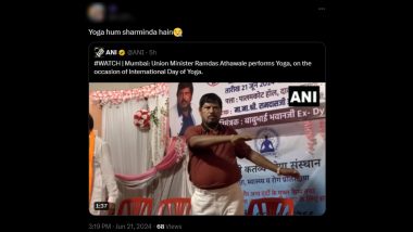 World Yoga Day 2024: Viral Video of Ramdas Athawale Performing Yoga Asanas Evokes Funny Memes and Jokes From Netizens