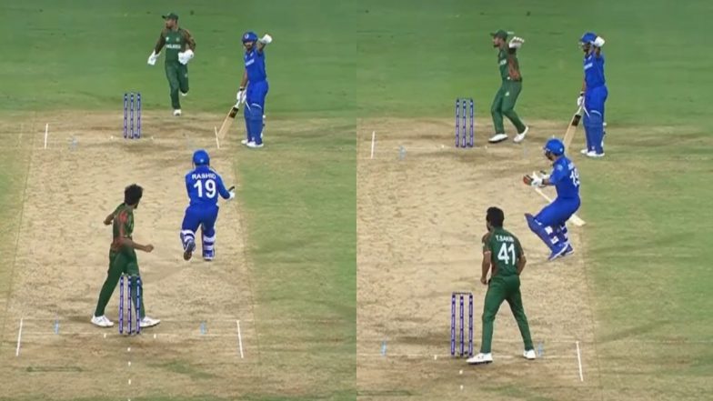 Rashid Khan Throws His Bat in Anger After Karim Janat Turns Down a Second Run in AFG vs BAN ICC T20 World Cup 2024 Super 8 Match (Watch Videos)