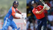 IND 65/2 in 8 Overs | India vs England Live Score Updates of ICC T20 World Cup 2024 Semi-Final: Pitch Inspection to Take Place at 10:45 PM IST