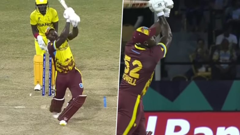 Rovman Powell Hits Frank Nsubuga for Massive 107m Six During WI vs UGA ICC T20 World Cup 2024 Match (Watch Video)