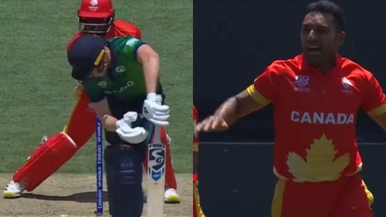 Saad Bin Zafar Produces Sensational Delivery To Dismiss Harry Tector During CAN vs IRE ICC T20 World Cup 2024 Match (Watch Video)