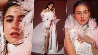 Sara Ali Khan New Photos: Actress Looks Mesmerising in One-Shoulder White Gown With Feather Sleeves, Dewy Makeup