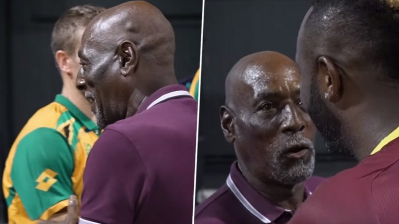 Sir Vivian Richards Greets West Indies and South Africa Players Ahead of WI vs SA ICC T20 World Cup 2024 Super 8 Match (Watch Video)