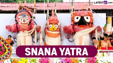 Snana Yatra 2024 Live Streaming Online & Telecast From Jagannath Temple Puri on YouTube: Lord Jagannath, Lord Balabhadra and Devi Subhadra Darshan on Debasnana Purnima, Festival Held in Odisha