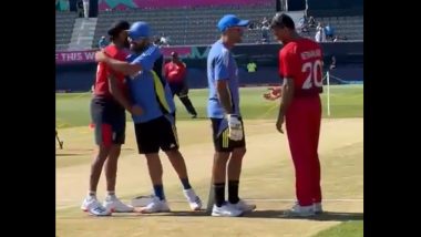 Saurabh Netravalkar Meets Suryakumar Yadav, Former Teammates Enjoy Friendly Conversation Ahead of IND vs USA ICC T20 World Cup 2024 Match (Watch Video)