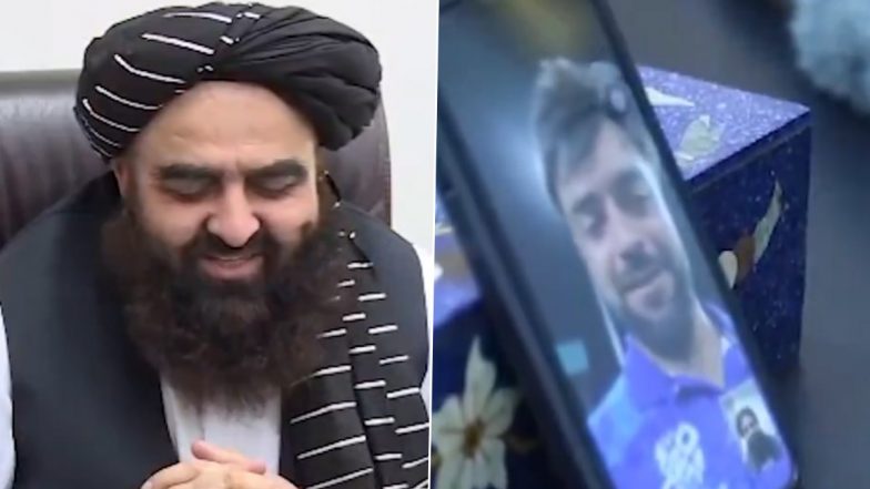 Taliban Foreign Minister Amir Khan Muttaqi Congratulates Rashid Khan on a Video Call After Afghanistan Qualify for Semi-Final of T20 World Cup 2024 (Watch Video)