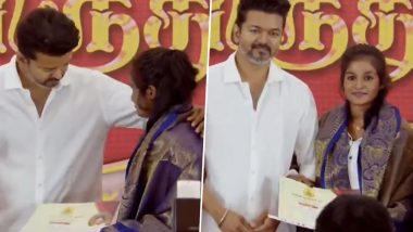 Did Thalapathy Vijay Misbehave With Female Student by Putting His Hand on Her Shoulder During Felicitation Ceremony? Here’s the Truth! (Watch Video)