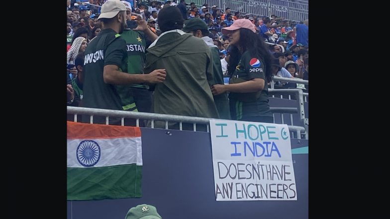 Unique 'I Hope India Doesn't Have Any Engineers' Poster Spotted During IND vs PAK T20 World Cup 2024 At the Nassau County International Cricket Stadium in New York, Picture Goes Viral