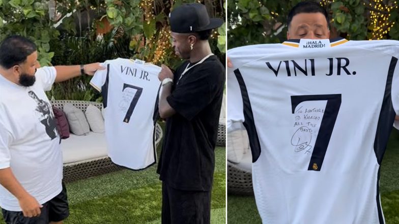 Vinicius Jr Gifts Signed Real Madrid Jersey to DJ Khaled After UEFA Champions League 2023–24 Title Win (Watch Video)