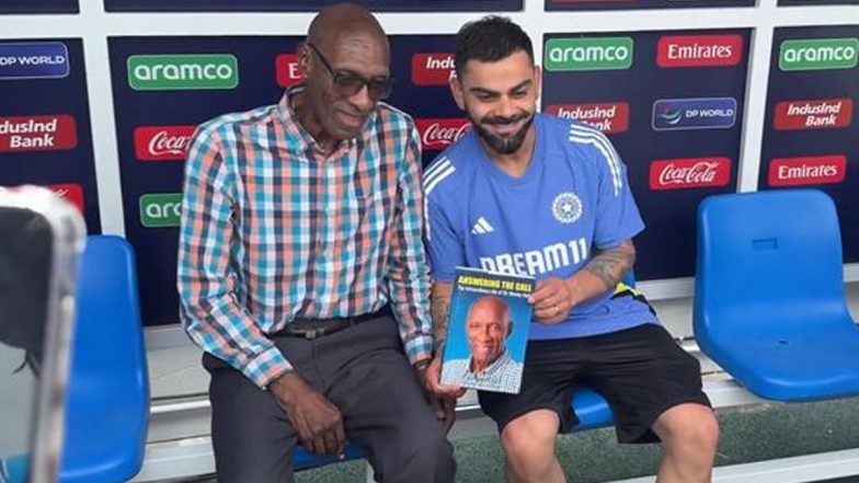 Virat Kohli Meets Sir Wesley Hall at Kensington Oval on Sidelines of a Practice Session Ahead of IND vs AFG ICC T20 World Cup 2024 Super 8 Match (Watch Video)