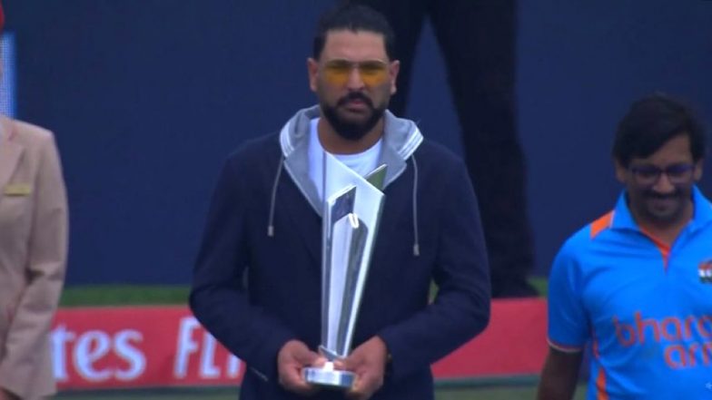 Yuvraj Singh Carries T20 World Cup 2024 Trophy To The Middle Ahead of India vs Ireland Match in New York (View Pic)