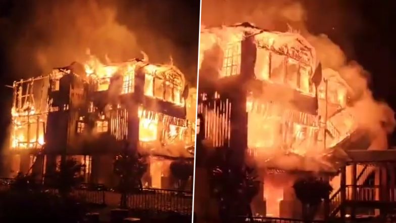 West Bengal Fire: Blaze Erupts at Iconic ‘Hollong Bungalow’ Inside Jaldapara National Park in Alipurduar, None Hurt (Watch Videos)