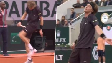 Andrey Rublev Breaks Racquet in Frustration During Third Round Match in French Open 2024 Against Matteo Arnaldi (Watch Video)