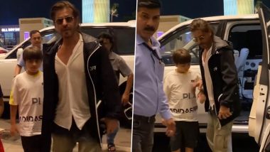 Shah Rukh Khan and His Son AbRam Jet Off to London! Father-Son Duo Spotted at Mumbai Airport (Watch Video)