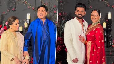 Sonakshi Sinha and Zaheer Iqbal Wedding: Parents Shatrughan and Poonam Sinha Grace Reception With Elegance (Watch Video)