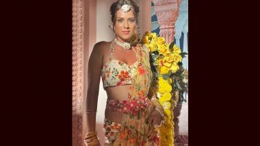 Nia Sharma Dazzles in Floral Dhoti-Saree for ‘Suhagan Chudail’ Haldi Scene (Watch Video)