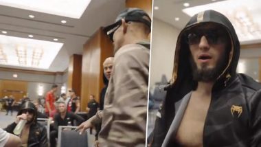 Islam Makhachev, Dustin Poirier Cool-Off During Weigh-in Following Their Heated Exchange at UFC 302 Face-Off Event (Watch Video)