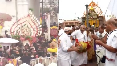 Snana Yatra 2024: Thousands of Devotees Gather in Odisha's Puri to Witness Deva Snana Purnima of Lord Jagannath, Balabhadra, and Devi Subhadra (Watch Videos)