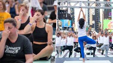 International Yoga Day 2024: Consulate General of India in New York Leads Yoga Session at Times Square (See Pics and Videos)