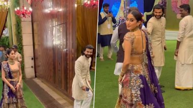 Janhvi Kapoor Makes Stunning Appearance With Rumoured Beau Shikhar Pahariya at Anant Ambani and Radhika Merchant's Shiva Shakti Puja Ceremony (Watch Video)