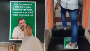 Maharashtra: Temple Uses Rahul Gandhi’s Photo As Doormat To Protest Congress Leader’s Alleged Anti-Hindu Remarks in Lok Sabha, Video Surfaces