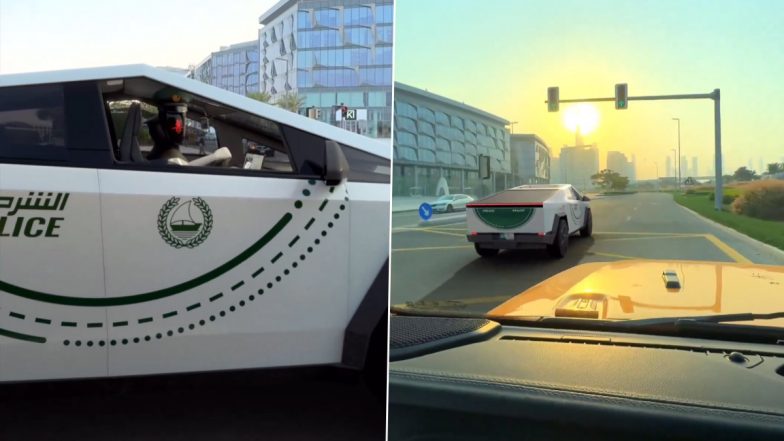 Dubai Police Robocop Patrolling in Tesla Cybertruck Fines Man Not Wearing a Seatbelt While Driving, Is It Real or AI-Generated Clip? (Watch Video)