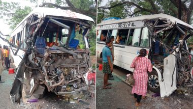 Odisha Road Accident: 3 Killed After Bus With Pilgrims on Board Hits Truck in Mayurbhanj (See Pics and Video)