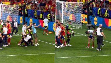 Spain Captain Alvaro Morata Suffers Substantial Injury After Security Guard Slips Trying to Stop Invader Following La Roja’s Victory Over France in UEFA Euro 2024 Semifinal (Watch Video)