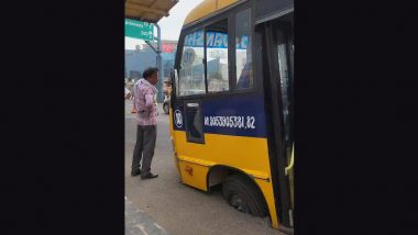 Haryana: Portion of Four-Lane Gurugram-Sohna Flyover Caves In Again in 8 Months, School Bus Wheel Stuck (Watch Video)