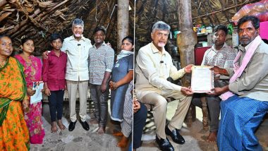 'NTR Bharosa' Pension Scheme: Andhra Pradesh Chief Minister Chandrababu Naidu Distributes Pension to Beneficiaries at Penumaka Village (Watch Video)