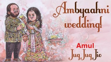 Anant Ambani-Radhika Merchant Wedding: Amul Celebrates With Delightful Cartoon of the Newlyweds Enjoying Butter & Bread, Says ‘Jug Jug Jio’ (View Pic)