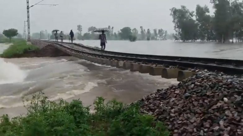 Uttar Pradesh: Railway Culvert Washed Away, Road Collapses Due to Flooding in Sharda River in Pilibhit (Watch Videos)