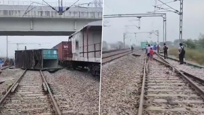 Haryana Goods Train Derailment: Train Containers Fall off Locomotive, Scatter on Railway Track in Karnal (Watch Video)