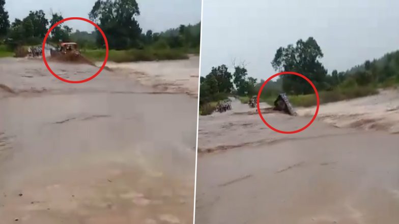 Chattisgarh Rains: 6 Rescued After Tractor Swept Into Overflowing River in Kawardha; Driver Hospitalised (Watch Video)