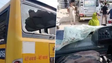 Haryana: Kanwariyas Pelt Stones, Vandalise School Bus in Fatehabad (Watch Video)