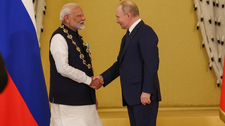 PM Narendra Modi Thanks Russia for Conferring Upon Him Highest Civilian Honour ‘Order of St Andrew the Apostle’, Dedicates Award to ‘Fellow 140 Crore Indians’