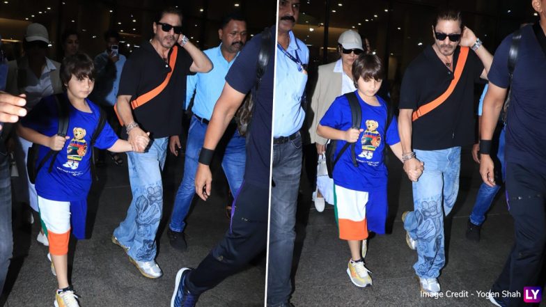 Shah Rukh Khan and AbRam Khan Return the UK; Father-Son Duo Rock Black and Blue Outfits at Mumbai Airport (View Pics)