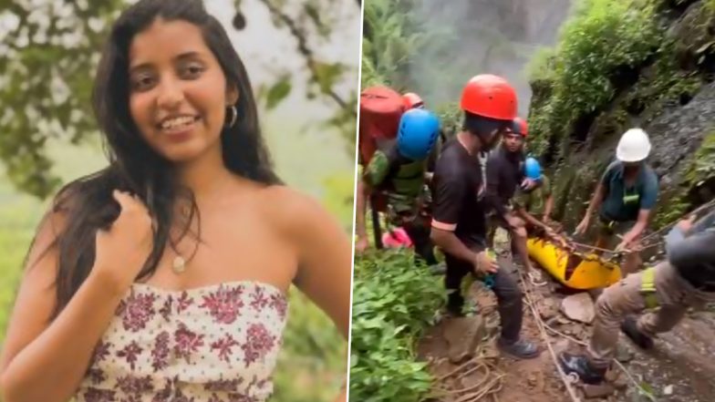 Aanvi Kamdar Rescue Operation: Videos Show Rescuers, Police Personnel Risking Their Lives To Bring Back Travel Influencer From Deep Gorge Near Kumbhe Waterfall